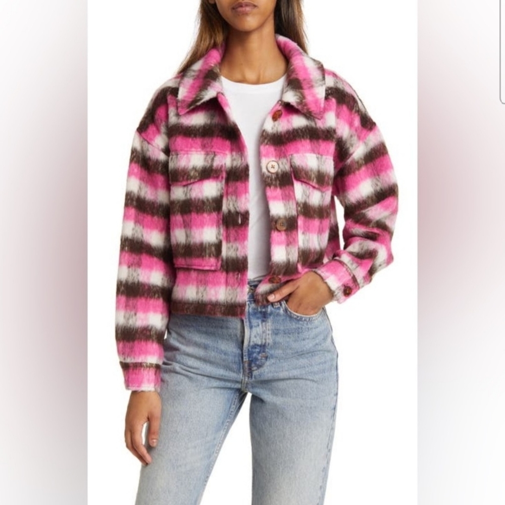 VIGOSS Pink and Brown Plaid Women's Jacket